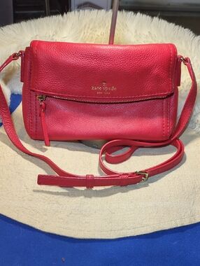 kate spade Red Pebbled Leather Crossbody Bag 9 1/2" X 6" NOW ONLY $75